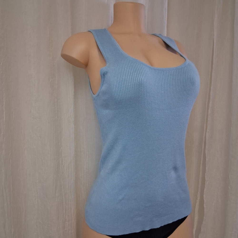 Boston Proper Light Blue Ribbed Tank Top Women Size M - Picture 8 of 12